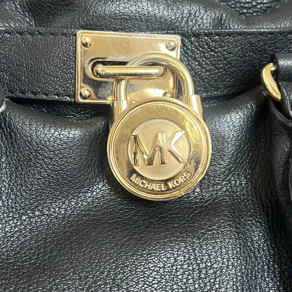 Michael Kors Black Leather Hamilton Moderne Large Satchel Bag Shoulder Tote